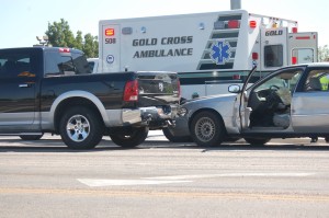 An accident on Dixie Drive at Sunset Blvd. sent one to the hospital, August 14, 2015 | Photo by Hollie Reina, St. George News