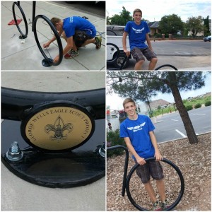 A composite of pictures of George Wells and some of the bike stands he donated to St. George, St. George, Utah, July 31, 2015 | Photo courtesy of City of St. George, St. George News