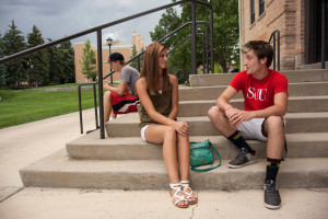 Southern Utah University students talk on the steps, Cedar City, Utah, date unspecified | Photo courtesy of SUU Marketing Communication, St. George News