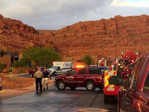 A 19-year-old man was transported to the hospital by Life Flight in critical condition after falling approximately 50-60 feet from a cliff, St. George, Utah, Oct. 21, 2015 | Photo by Kimberly Scott, St. George News