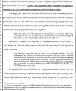 A portion of document 1382 filed by defendant Jeremy Johnson requesting clarification on a gag order put in place by the court, St. George News