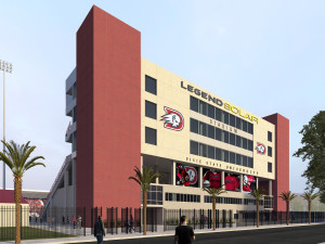 An architectural rendering of Legend Solar Stadium. A $10 million grant from Legend Solar will fund a major renovation of Hansen Stadium, which will be renamed | Image courtesy of Dixie State University, St. George News 