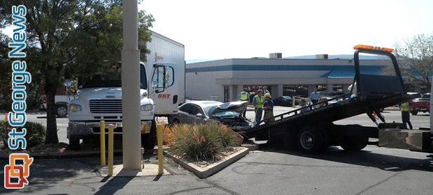 1 transported after semi, car collide on 3050 East – St George News