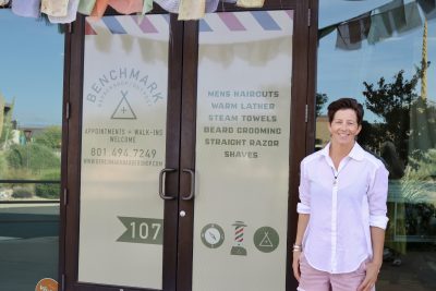 Dayna Boshard stands outside Benchmark Barbershop, Washington, Utah, August 1, 2022 | Photo by Jessi Bang, St. George News