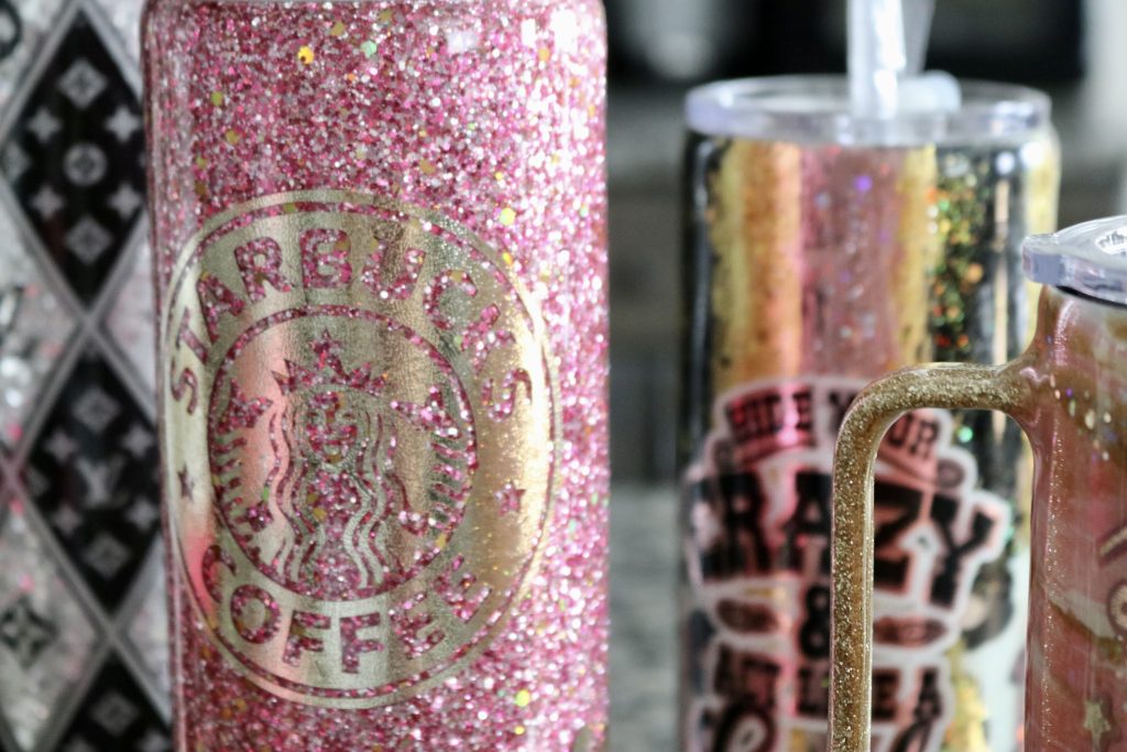 Louis Vuitton inspired glitter tumbler  Glitter tumbler cups, Yeti cup  designs, Custom tumbler cups