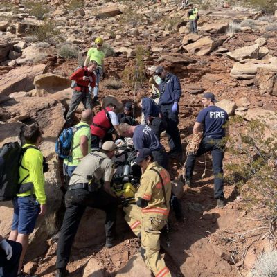 Emergency responders assist in the rescue of a fallen motorcyclist on Saturday morning, St. George, Utah, Feb. 4, 2023 | Photo courtesy of Washington County Sheriff's Sgt. Darrell Cashin