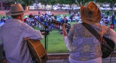 A band plays at an outdoor Coyote Tales Storytelling event, location and date unspecified | Photo by George Kalantzes courtesy of Victoria Topham, St. George News