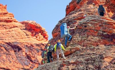 Rescue teams hike Snow Canyon State Park to Island in the Sky after a hiker reportedly fell and sustained injuries, Ivins, Utah, April 15, 2023 | Photo by Tim Gillespie, St. George News