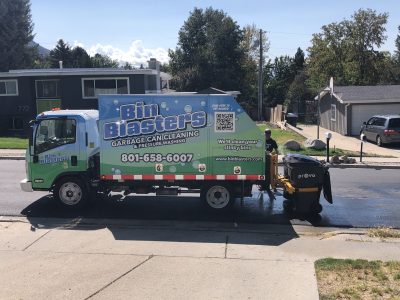 A Bin Blasters truck is seen in cleaning trash bins | Photo courtesy of Bin Blasters, St. George News