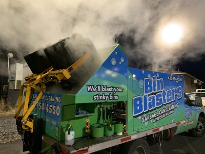 A Bin Blasters truck is seen in cleaning trash bins | Photo courtesy of Bin Blasters, St. George News