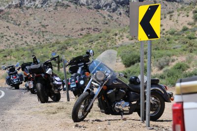 Motorcycles are seen parked on the side of the highway after a crash on Highway 91, May 21, 2023 | Photo by Jessi Bang, St. George News