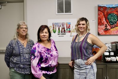 (L-R) Artists Donna McMullin, Mari Lopez and Julianne Skinner are the artists behind the BeUTAHful Art Exhibit at The Chamber of Commerce in St. George, Utah, Aug.22, 2023 | Photo by Jessi Bang, St. George News