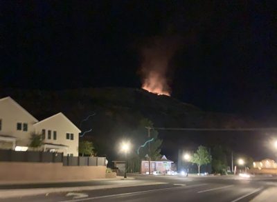 Hurricane Hill catches fire after a lightning strike, Hurricane, Utah, July 31, 2023 | Photo courtesy of Layce Lundy, St. George News