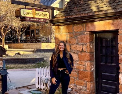 Bee Sweet Ice Cream and Coffee owner Kate Rose takes a photo outside her shop in St. George, Utah, date unspecified | Photo courtesy of Kate Rose, St. George News