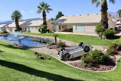 A Mercedes-Benz lands upside down after colliding with a parked car in St. George, Utah, Oct. 8, 2023 | Photo by Jessi Bang, St. George News