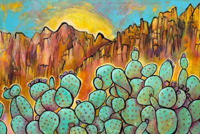 Artwork by Darcy Lee Saxton features a desert landscape | Photo courtesy of Darcy Lee Saxton, St. George News
