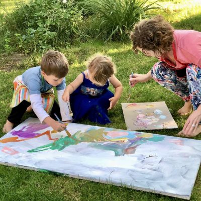 Artist Darcy Lee Saxton creates art with her two children, location and date unspecified | Photo courtesy of Darcy Lee Saxton, St. George News