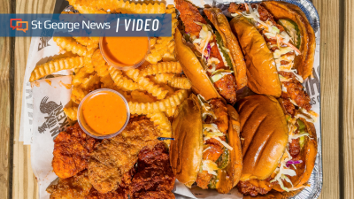 Chicken sandwiches and crinkle fries by Houston TX Hot Chicken are ready to eat, location and date unspecified | Photo courtesy of Amy Utley, St. George News