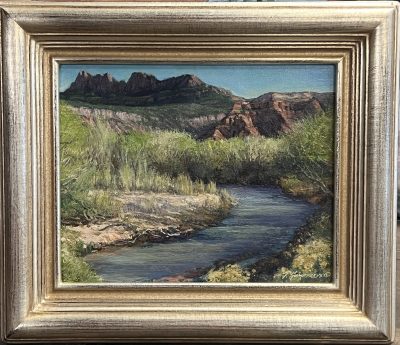 A landscape painting and custom frame by Travis Humphreys is pictured | Photo courtesy of Travis Humphreys, St. George News