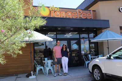 The Orange Peel Owners Derek and Annette Graf smile for the camera in front of their new location in Ivins, Utah, June 13, 2024 | Photo by Jessi Bang, St. George News