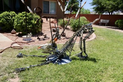 "Milo" includes a waterbuck skull from Africa, an upside-down deer skull and a spine crafted from cow bones, Ivins, Utah, June 16, 2024 | Photo by Jessi Bang, St. George News