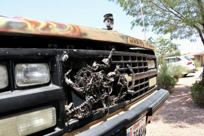 Ray Patten's rat rod-style 1989 Chevy Suburban tells a story using scrap metal art, Ivins, Utah, June 16, 2024 | Photo by Jessi Bang, St. George News