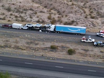 A crash involving multiple commercial vehicles results in a fatality, Littlefield, Arizona, July 16, 2024 | Photo courtesy of Sonny Graham, St. George News