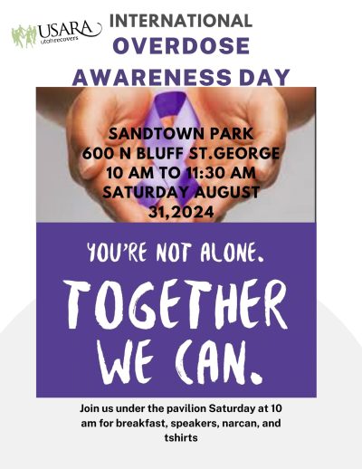 A flyer depicts information about the upcoming International Overdose Awareness Day event | Photo courtesy of USARA on Facebook, St. George News